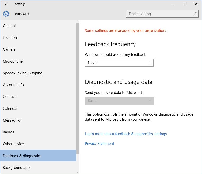 Windows 10 Privacy Settings